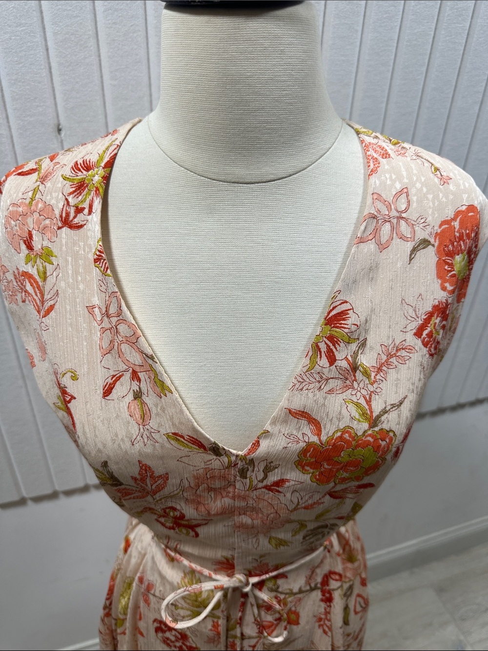 Mango Floral V-Neck Maxi Dress in Blush, Coral and Olive - Picture 9 of 12